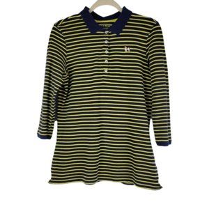 LL Bean Striped Top Womens Size M 3/4 Sleeve Black Yellow with Embroidered Dog